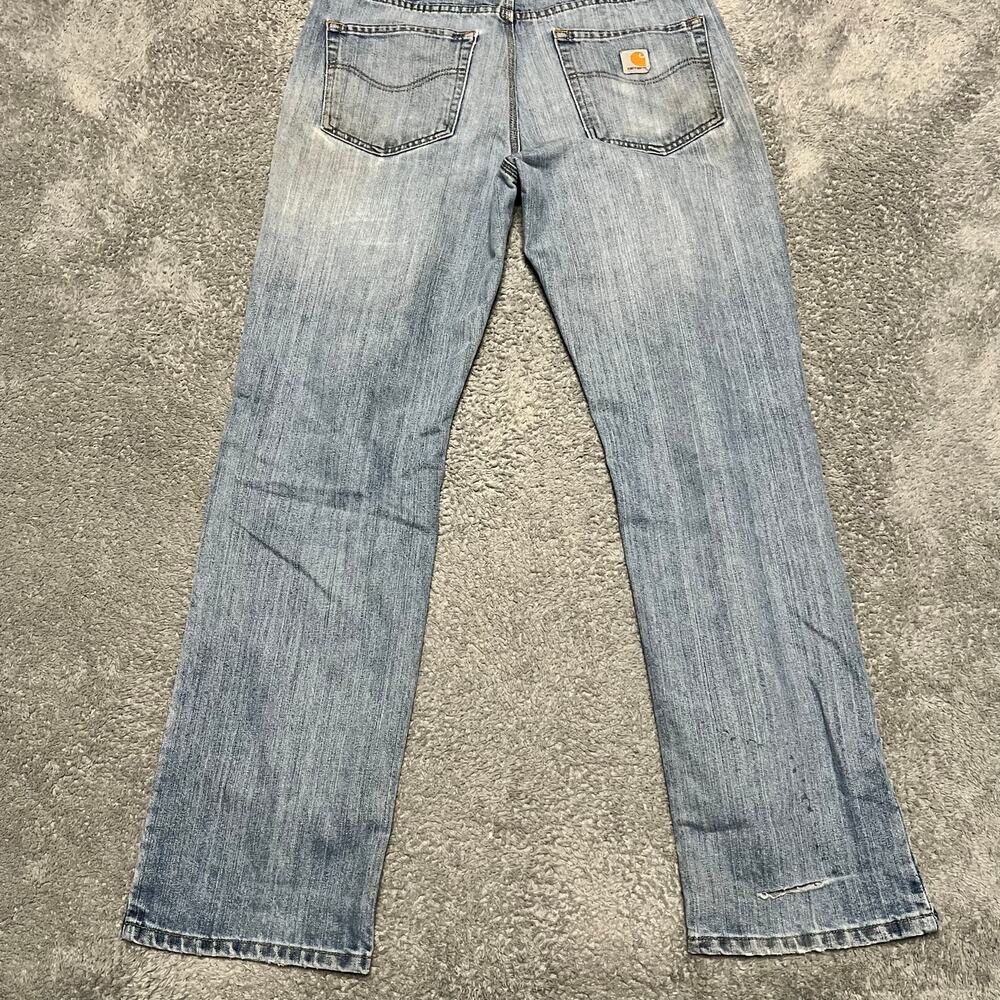 Carhartt Jeans Mens 34 x34 Relaxed Straight Distressed Work Blue Pants